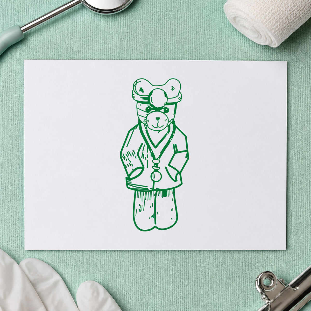 Bear Doctor Art Rubber Stamp in use 5