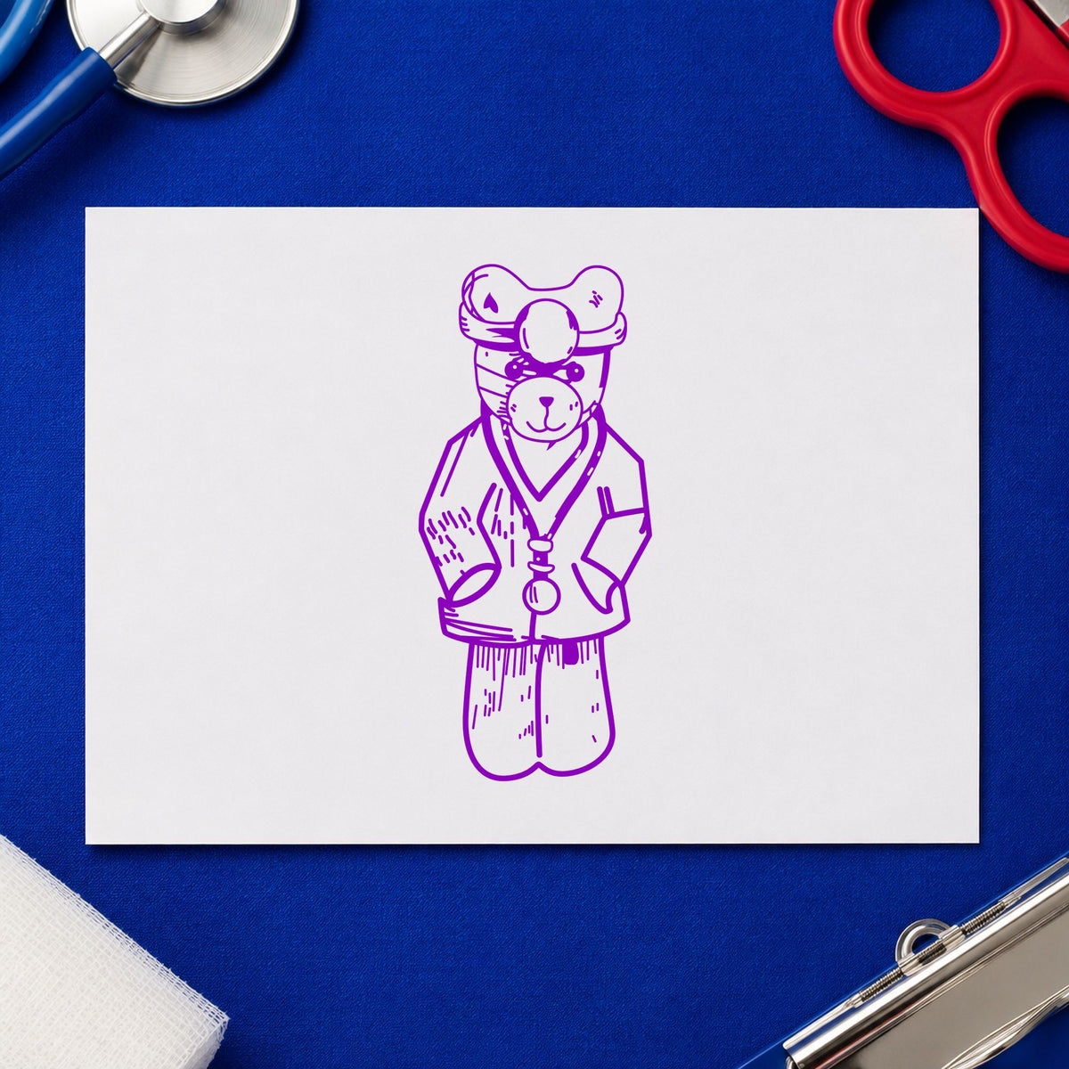 Bear Doctor Art Rubber Stamp in use 7