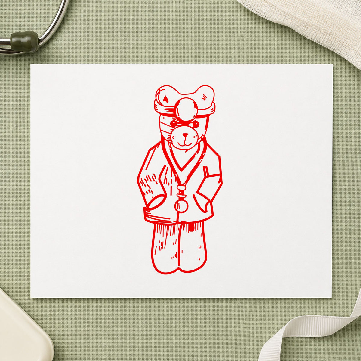 Bear Doctor Art Rubber Stamp in use 8