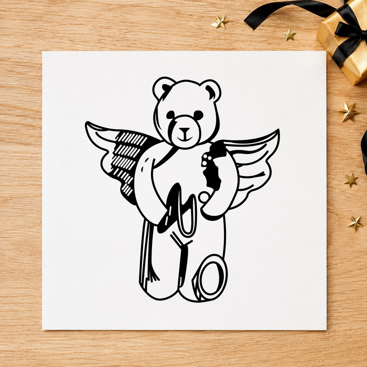 Bear Angel with Slingshot Craft Rubber Stamp in use 1