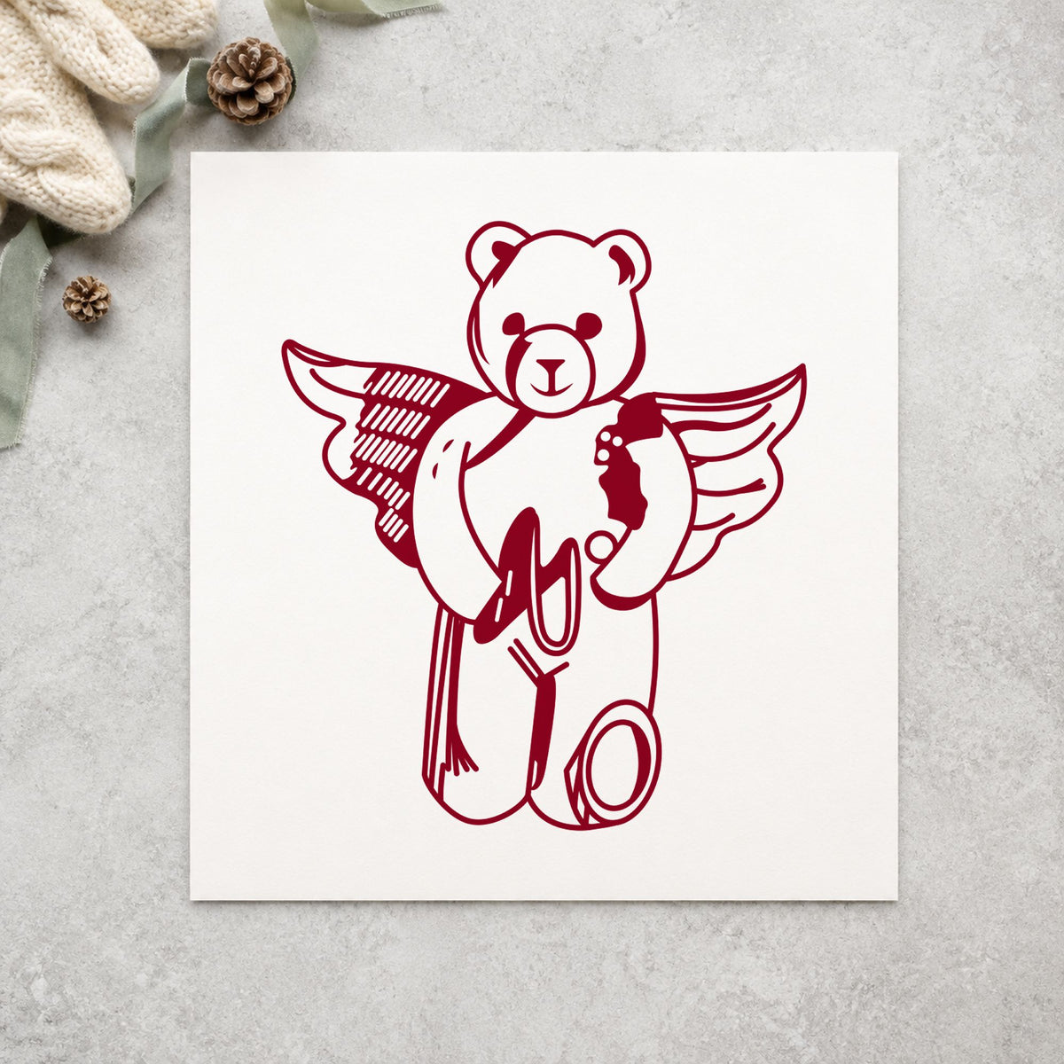 Bear Angel with Slingshot Craft Rubber Stamp in use 10