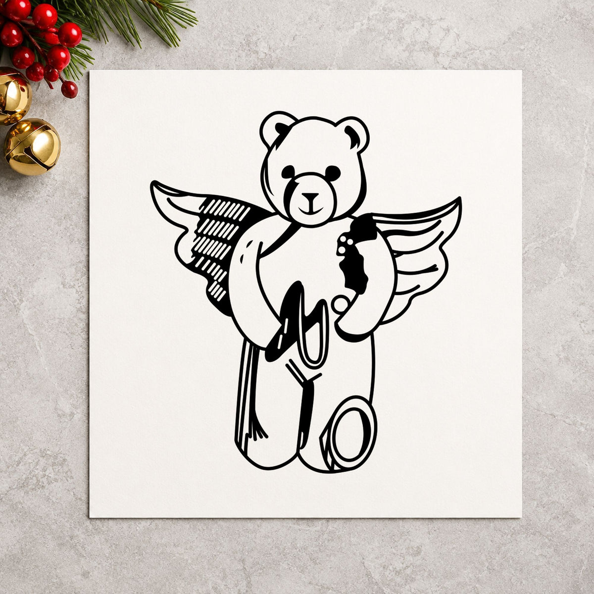 Bear Angel with Slingshot Craft Rubber Stamp in use 2