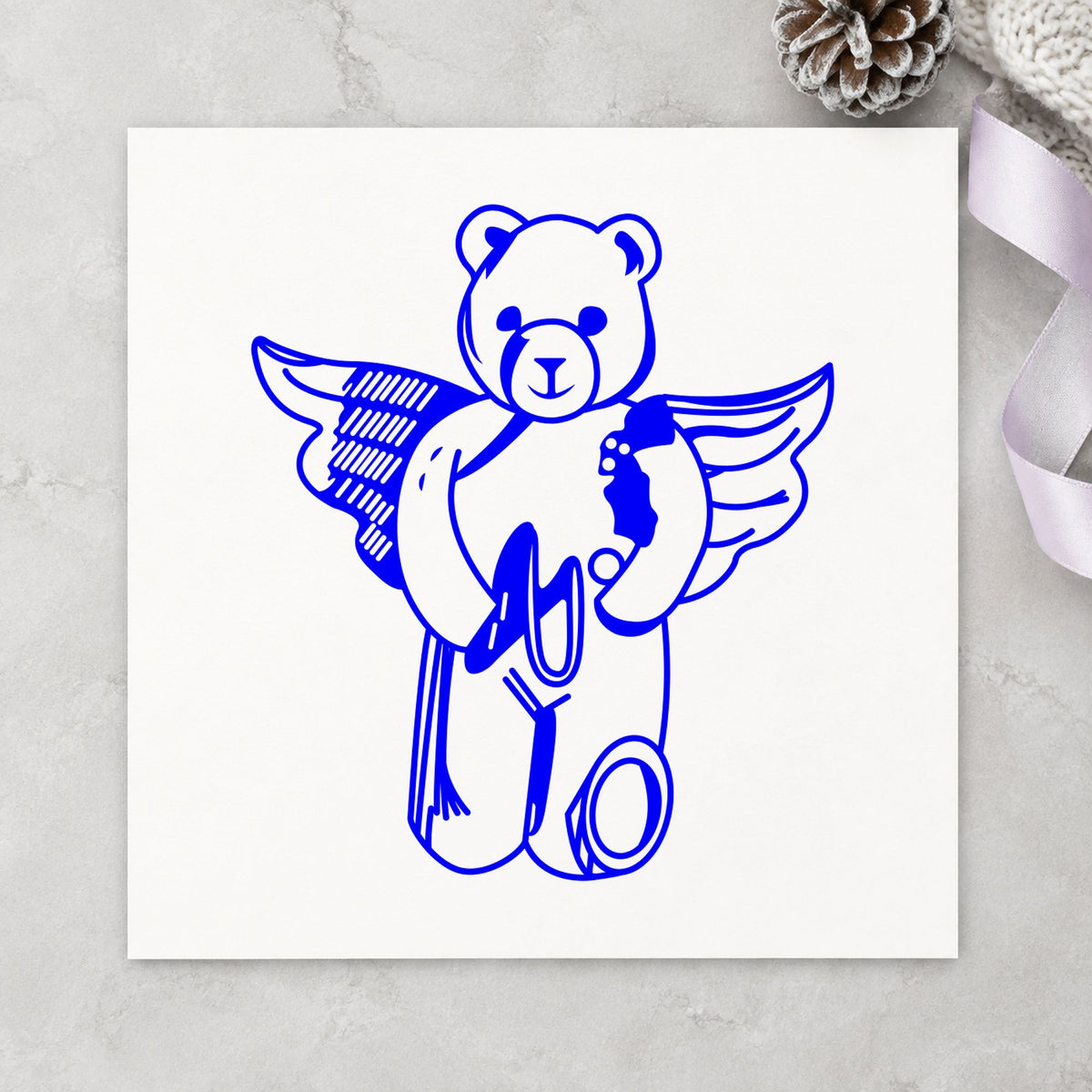 Bear Angel with Slingshot Craft Rubber Stamp in use 3