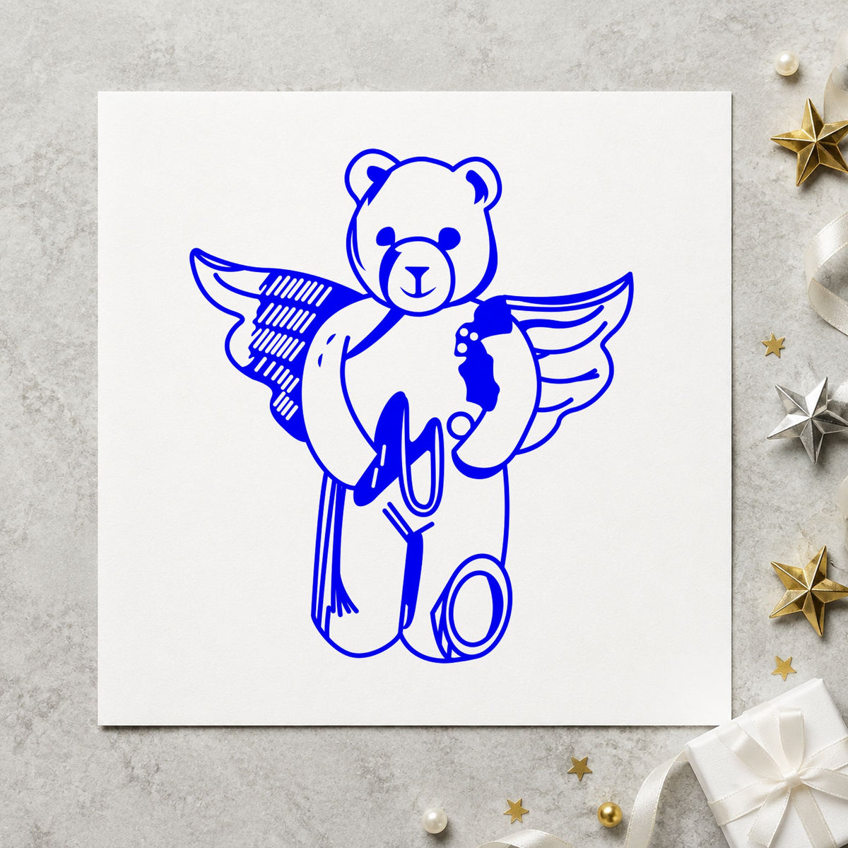 Bear Angel with Slingshot Craft Rubber Stamp in use 4