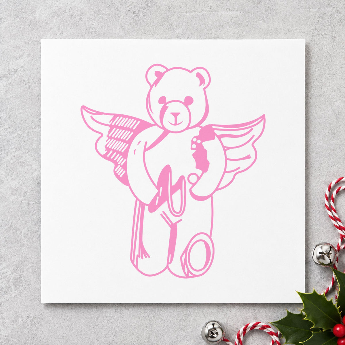 Bear Angel with Slingshot Craft Rubber Stamp in use 6