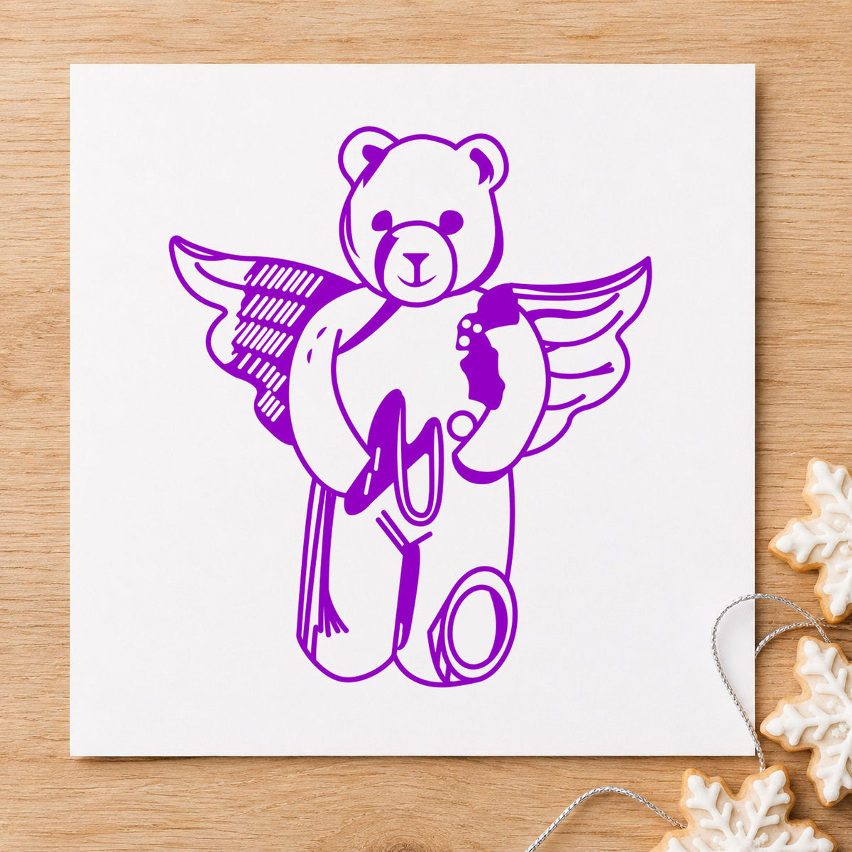 Bear Angel with Slingshot Craft Rubber Stamp in use 7