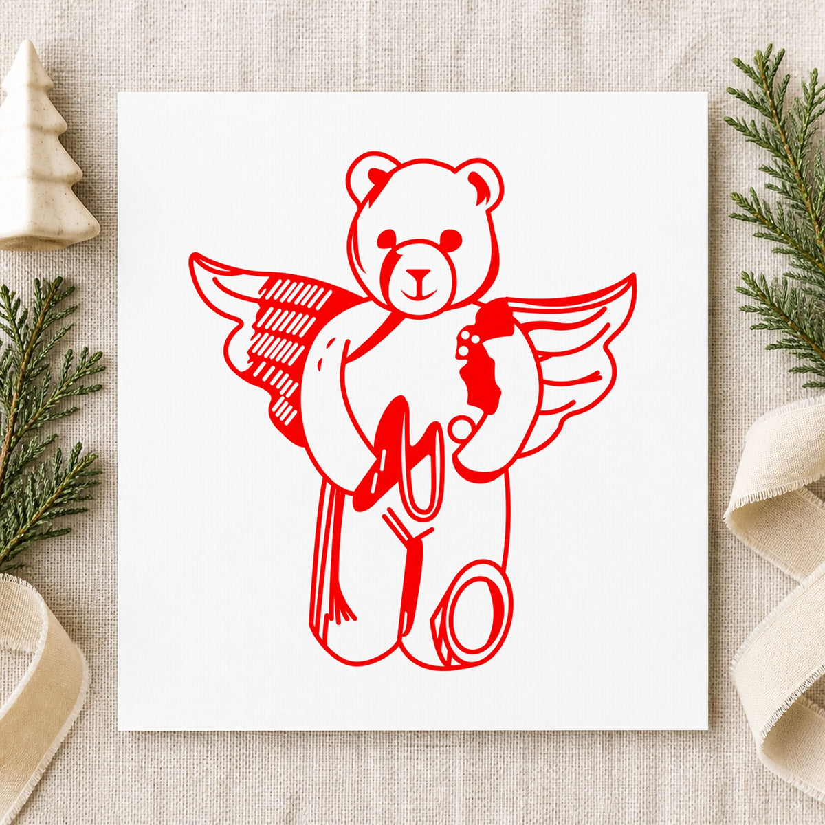Bear Angel with Slingshot Craft Rubber Stamp in use 8