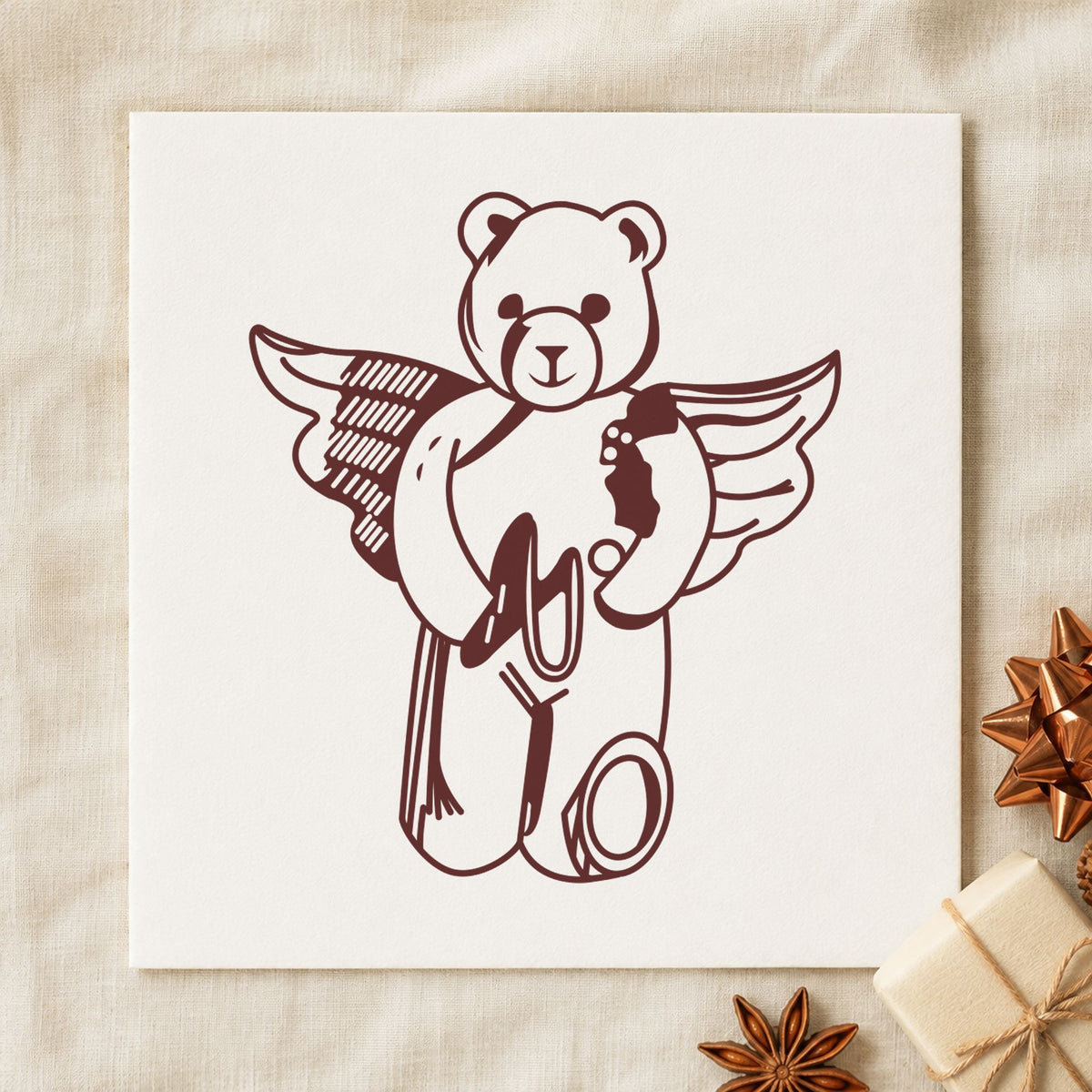 Bear Angel with Slingshot Craft Rubber Stamp in use 9