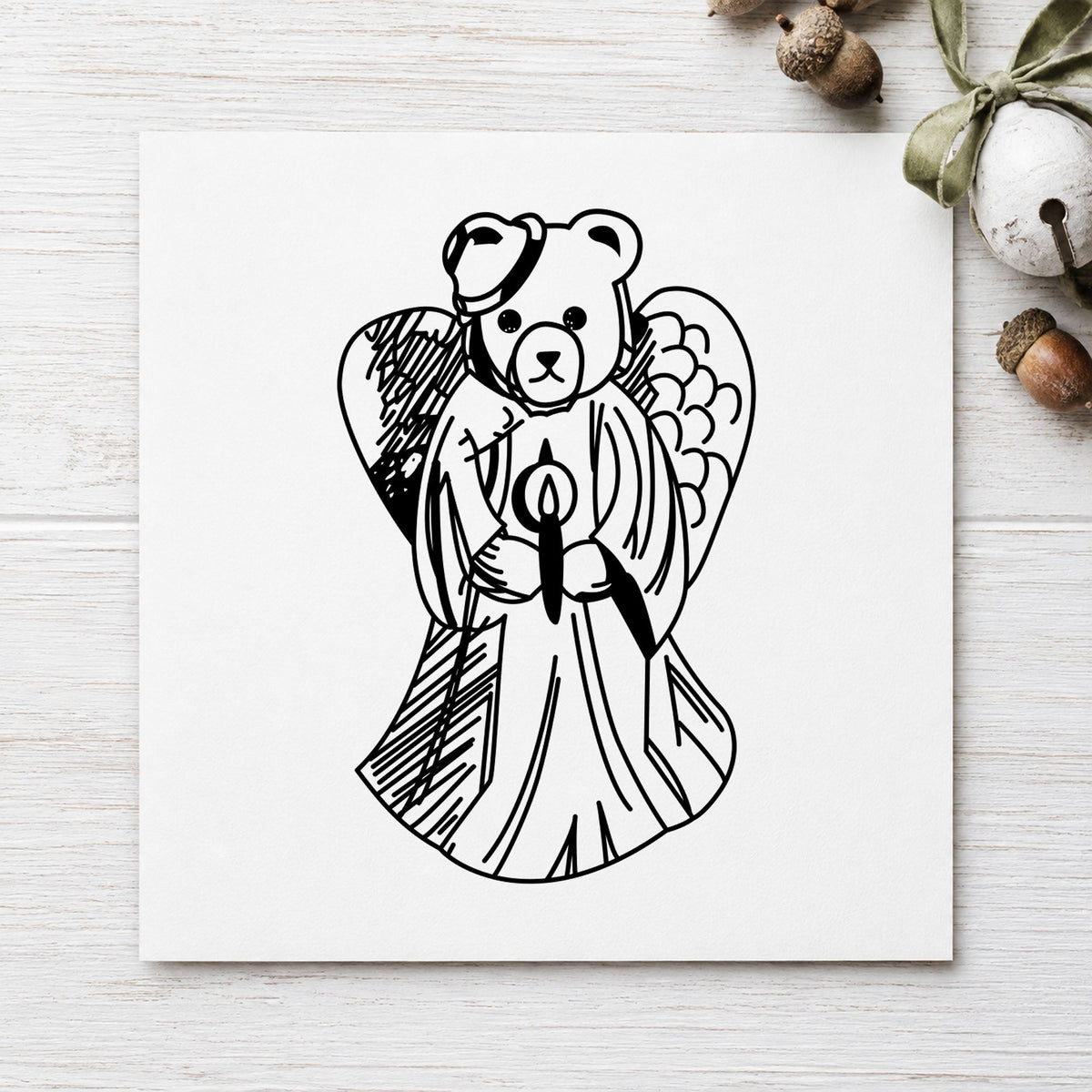 Bear Angel with Slipped Halo Art Stamp in use 2
