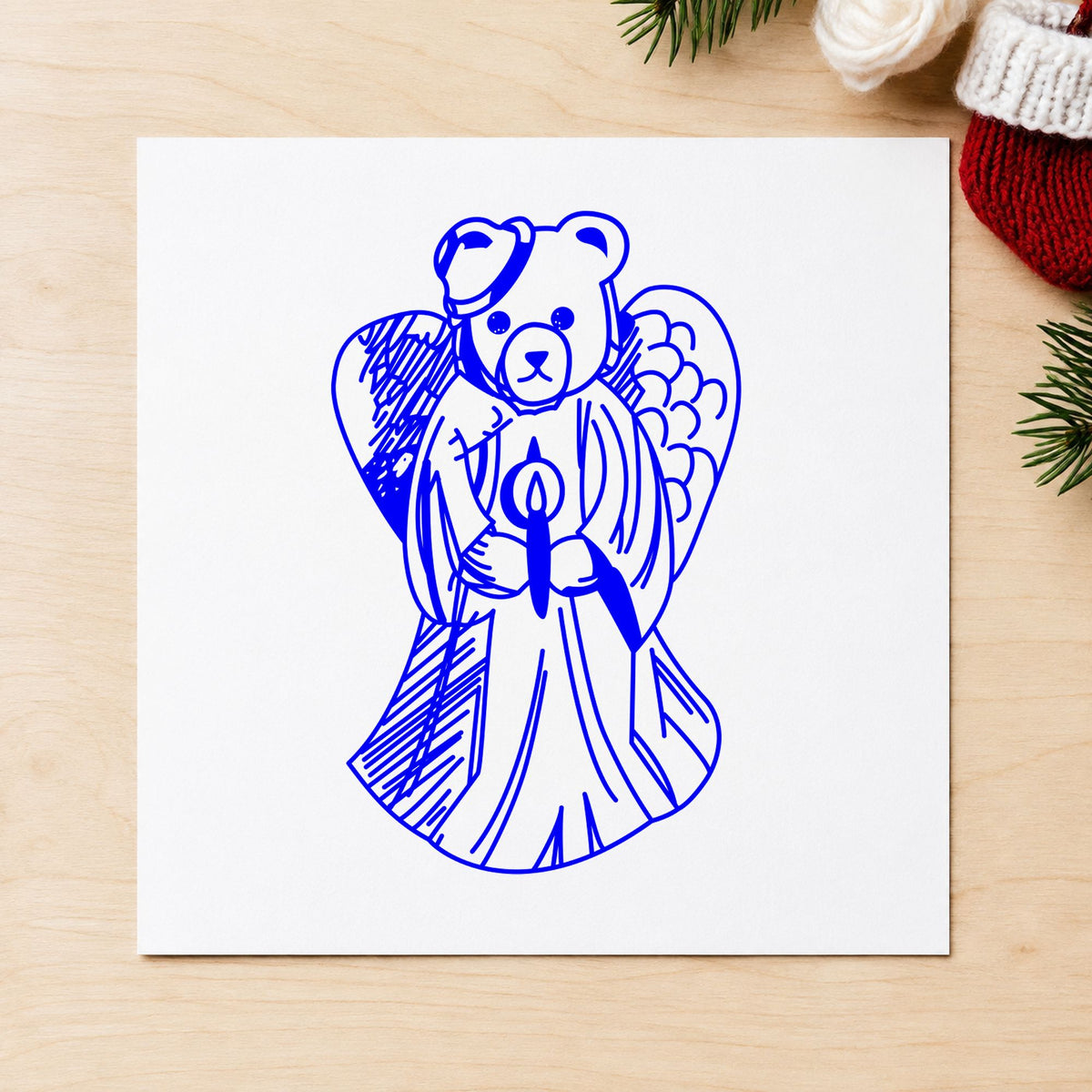 Bear Angel with Slipped Halo Art Stamp in use 3