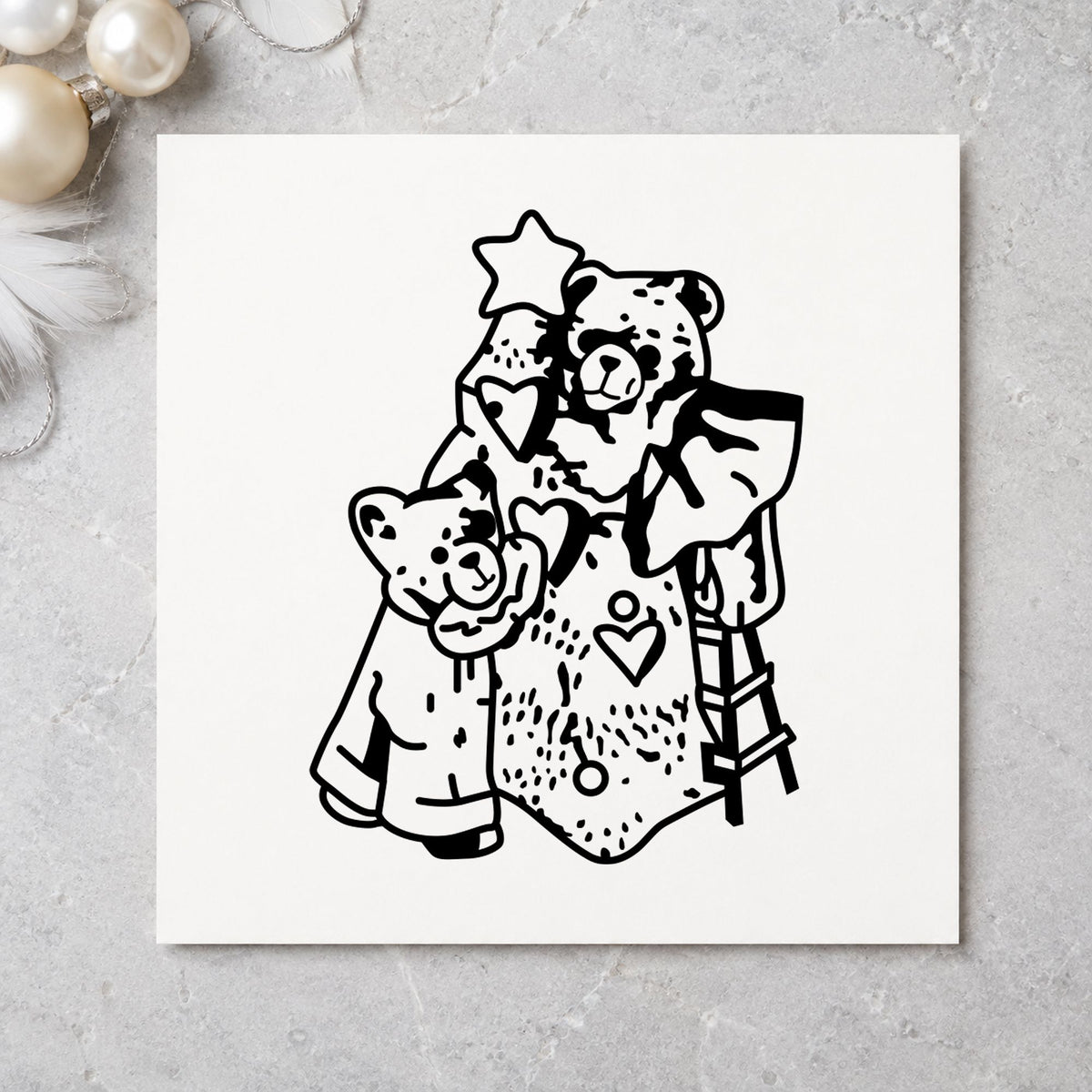 Bears with Christmas Tree Rubber Stamp in use 1