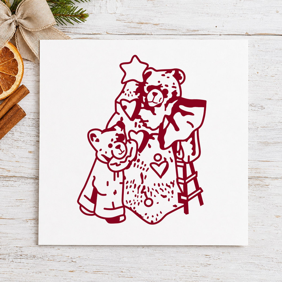 Bears with Christmas Tree Rubber Stamp in use 10