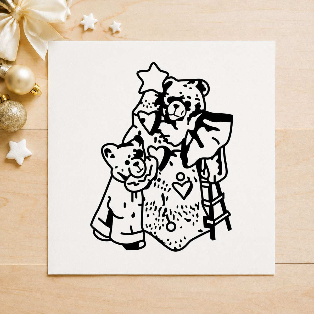 Bears with Christmas Tree Rubber Stamp in use 2
