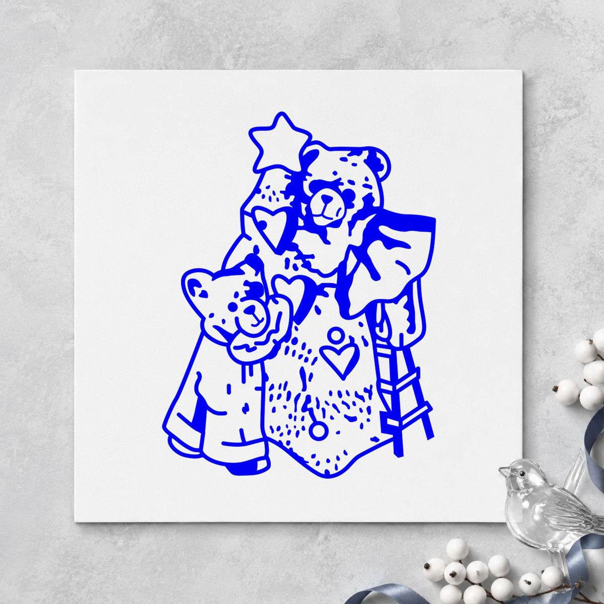 Bears with Christmas Tree Rubber Stamp in use 3