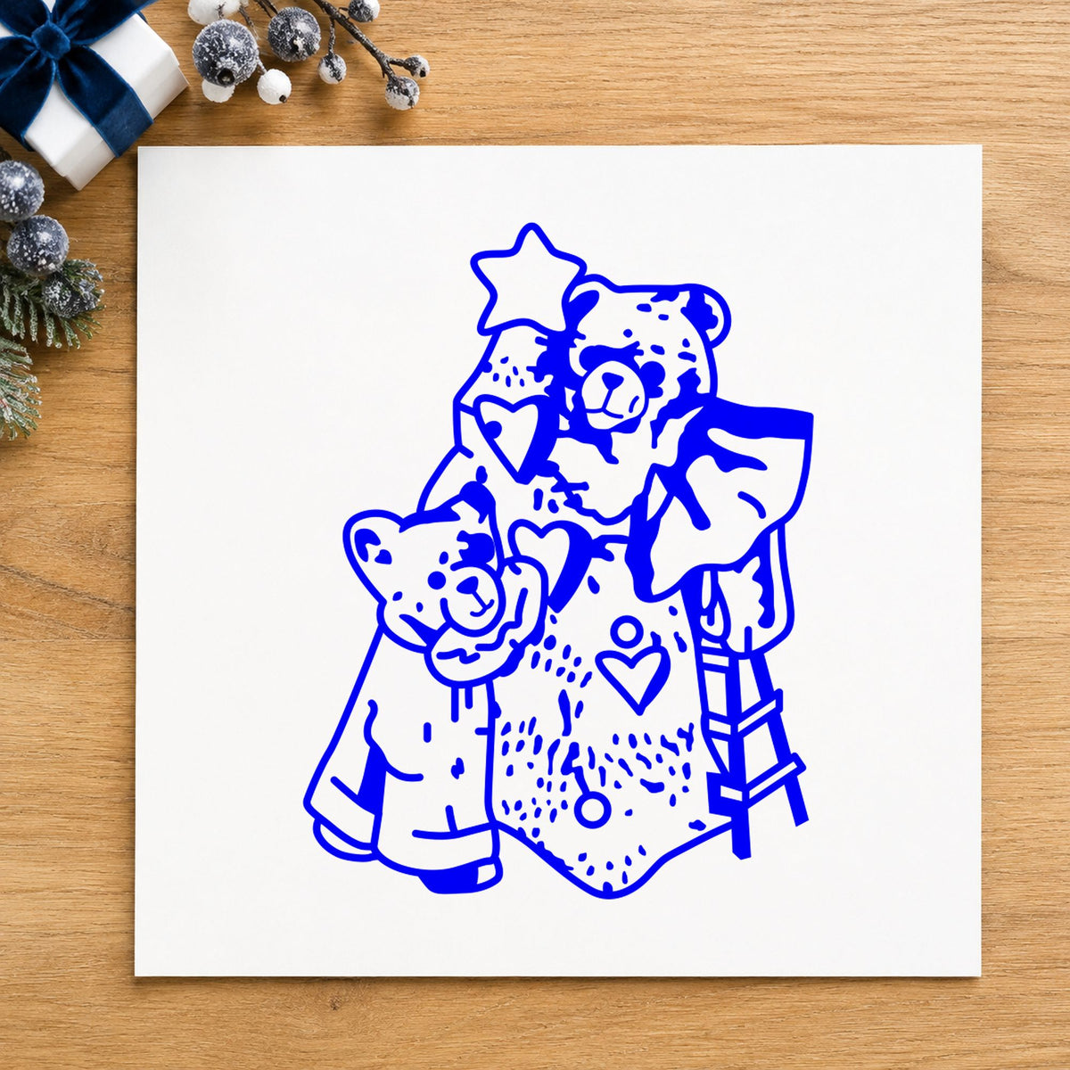 Bears with Christmas Tree Rubber Stamp in use 4