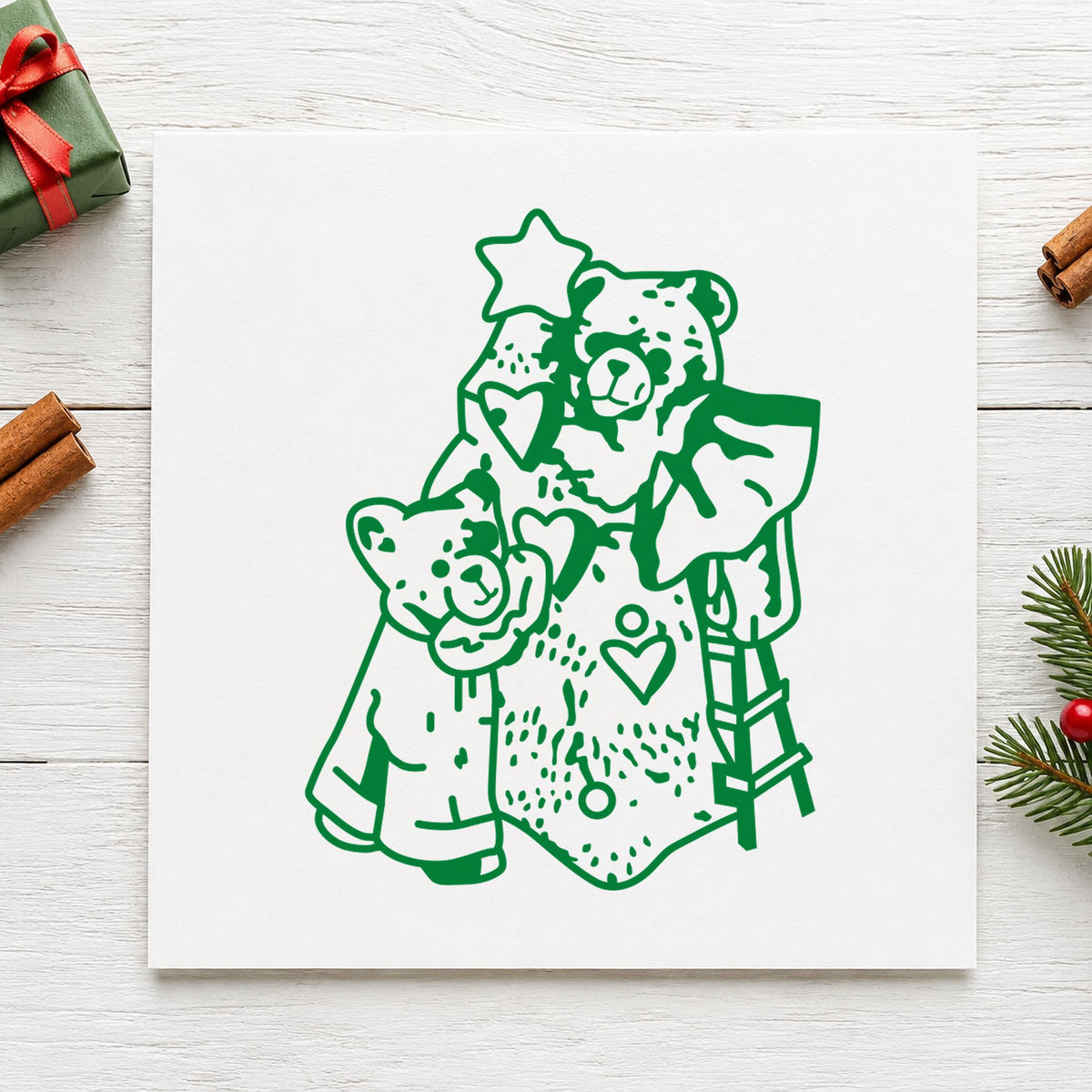 Bears with Christmas Tree Rubber Stamp in use 5