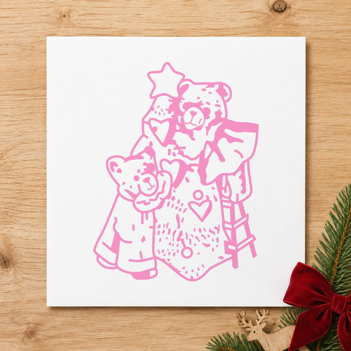 Bears with Christmas Tree Rubber Stamp in use 6