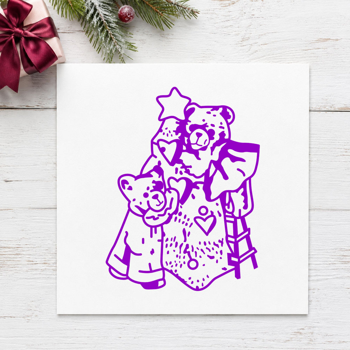 Bears with Christmas Tree Rubber Stamp in use 7