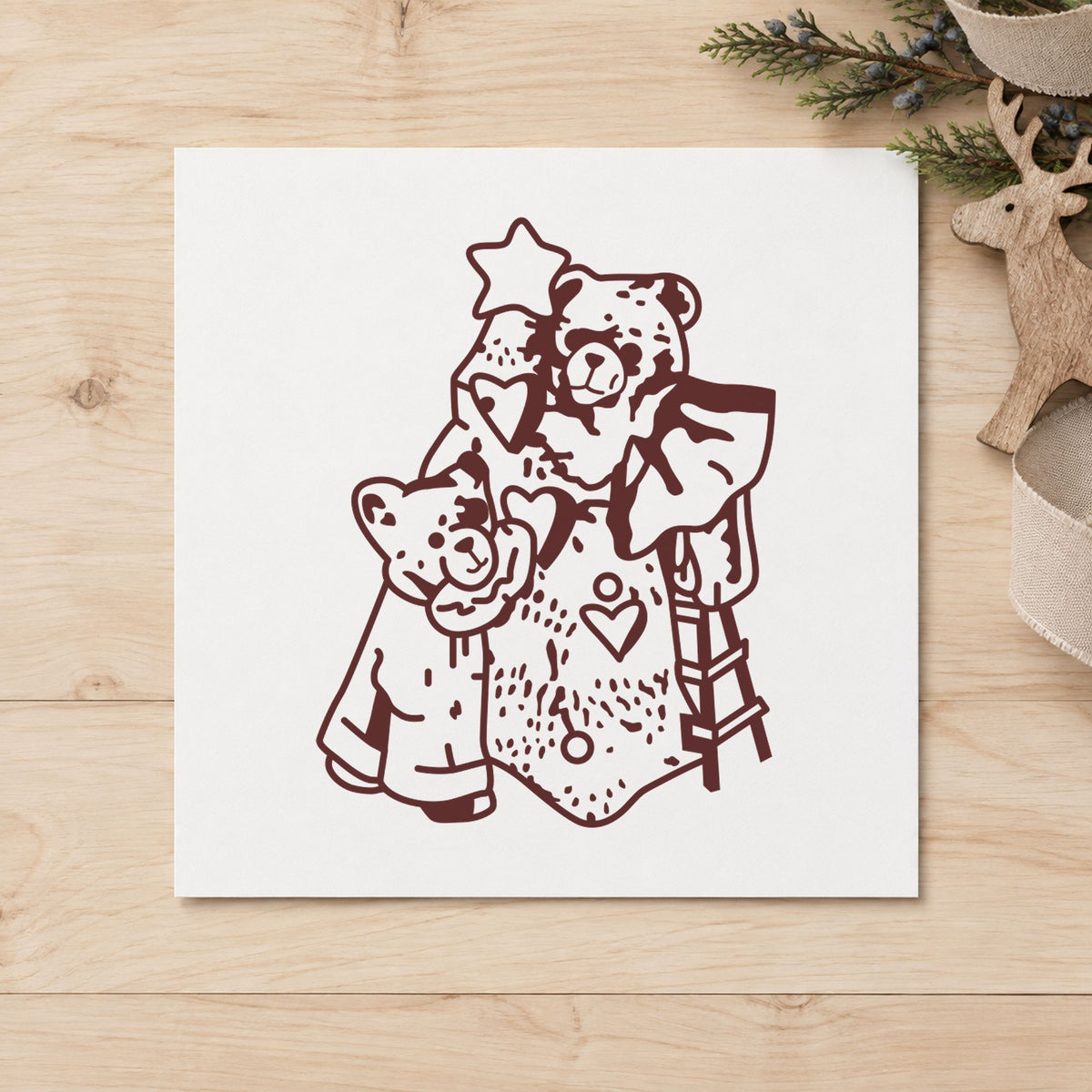Bears with Christmas Tree Rubber Stamp in use 9