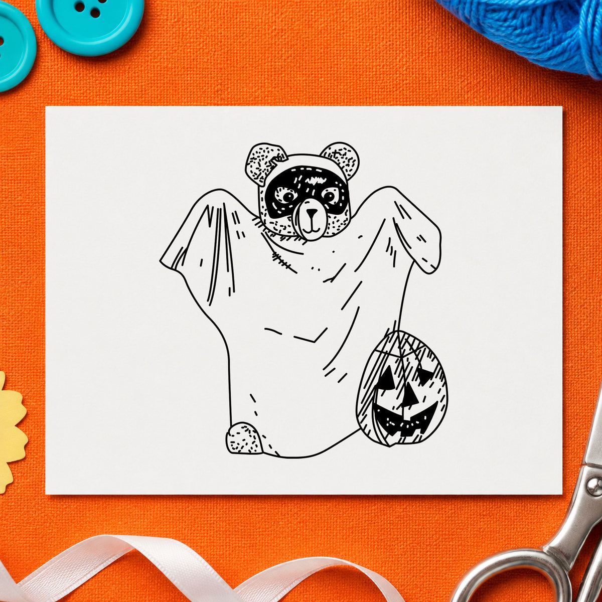 Bear Ghost Art Rubber Stamp in use 1