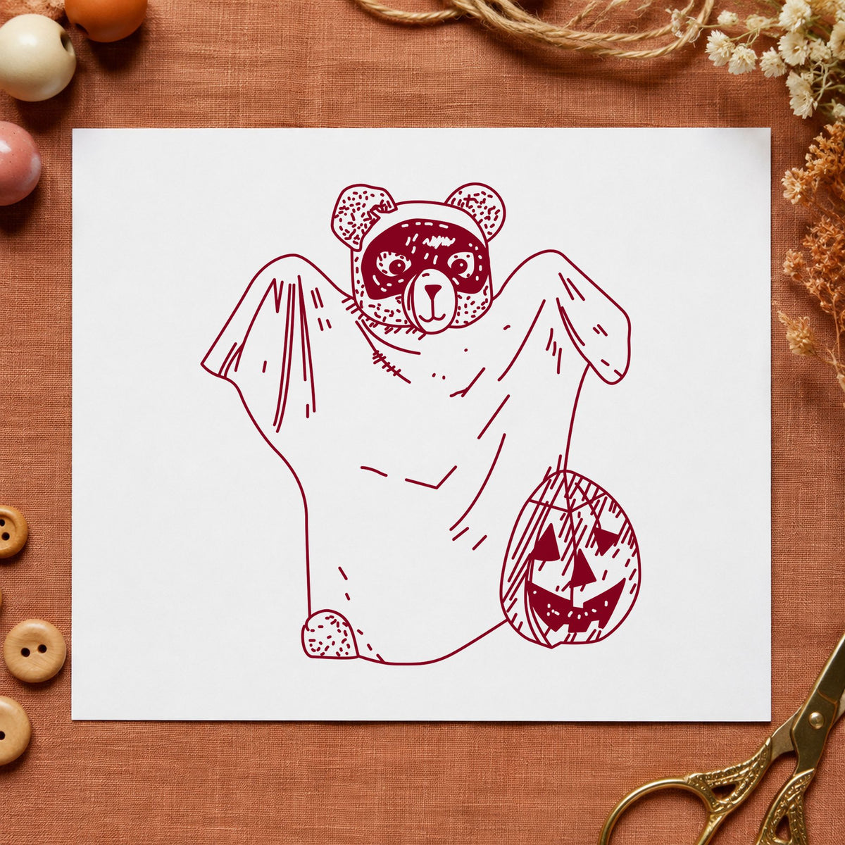 Bear Ghost Art Rubber Stamp in use 10