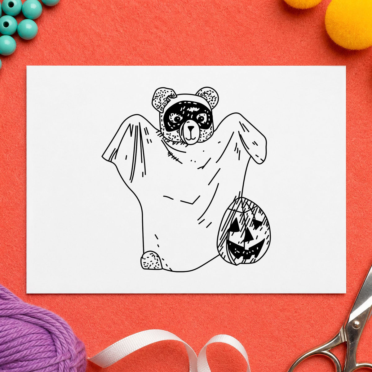 Bear Ghost Art Rubber Stamp in use 2