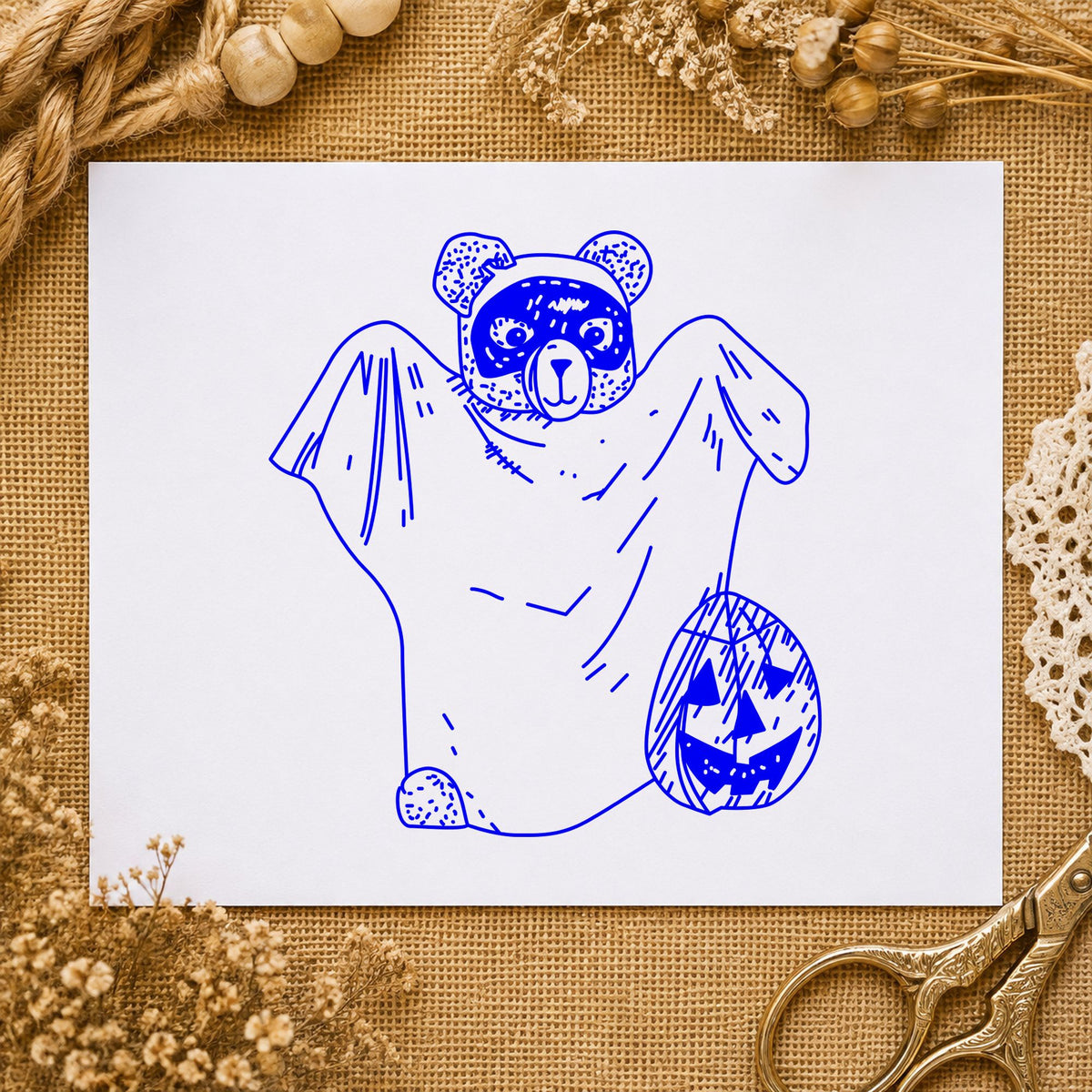 Bear Ghost Art Rubber Stamp in use 3