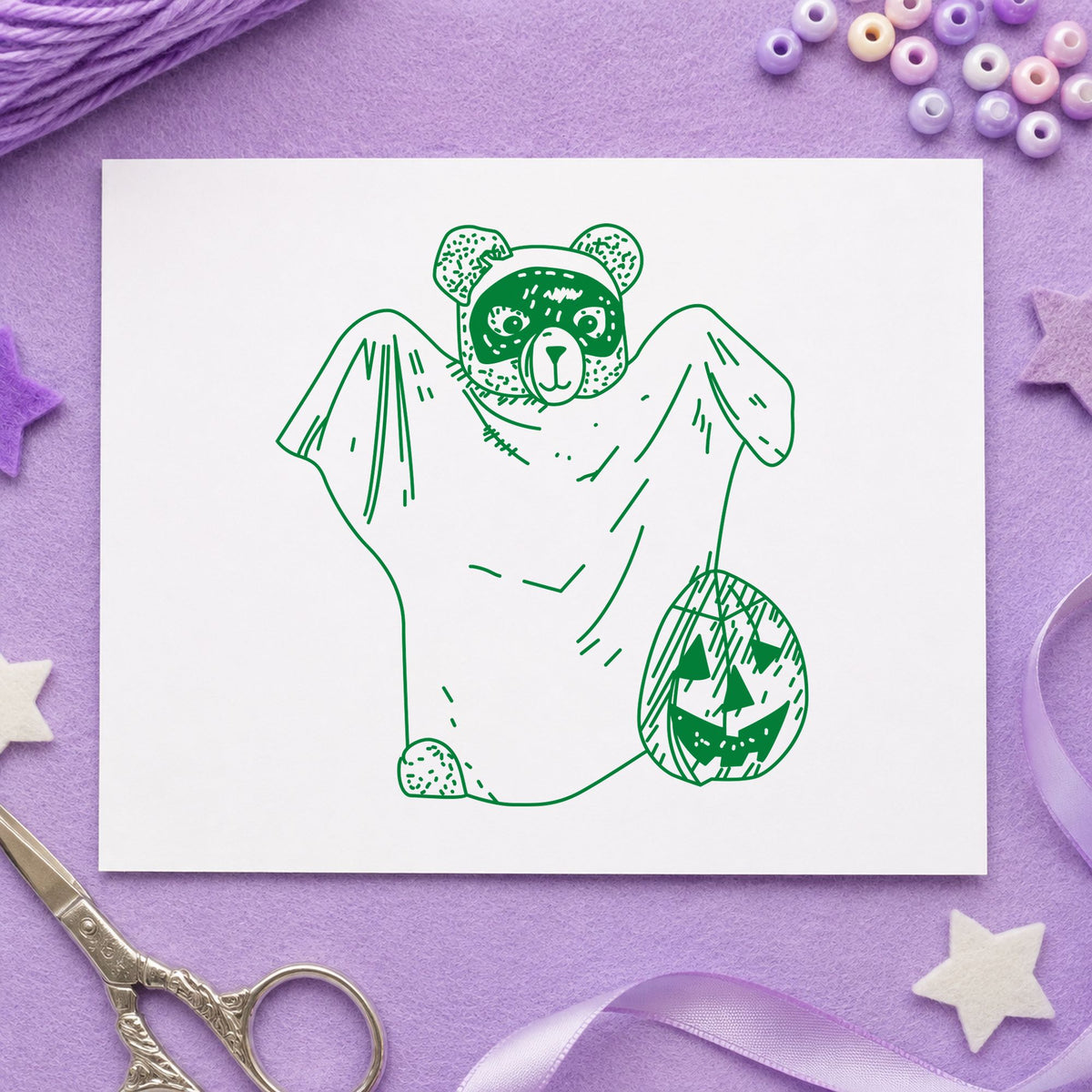 Bear Ghost Art Rubber Stamp in use 5