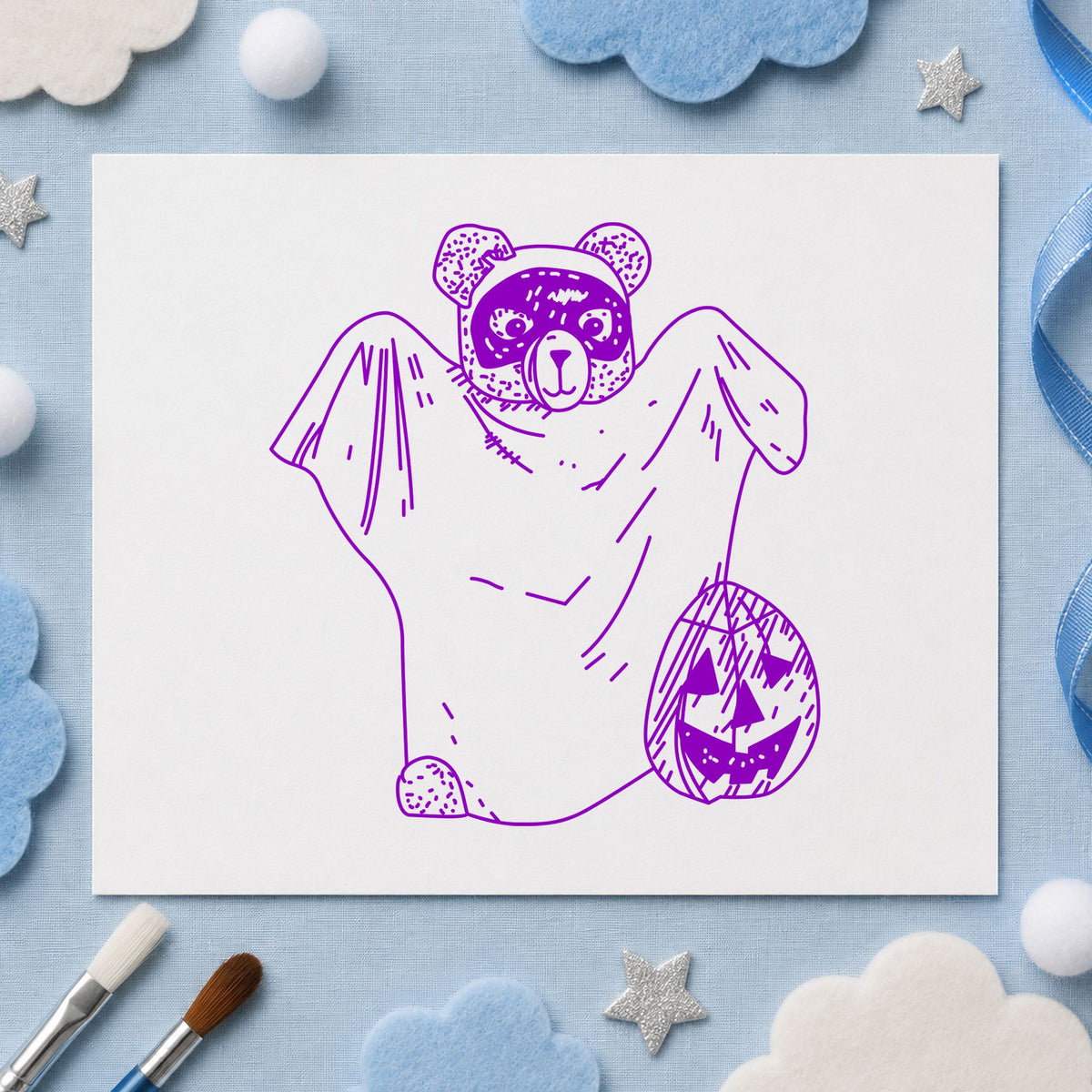 Bear Ghost Art Rubber Stamp in use 7