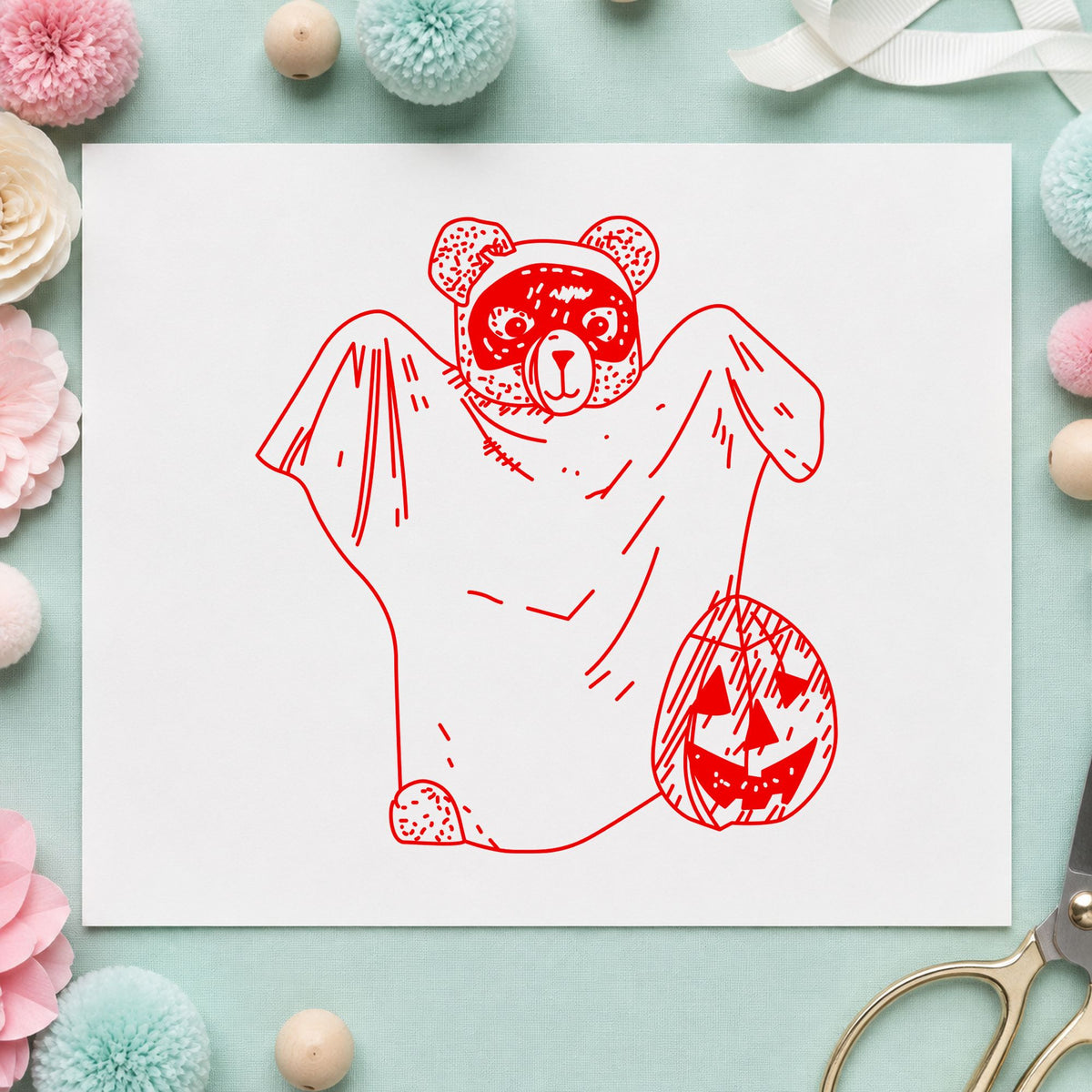Bear Ghost Art Rubber Stamp in use 8