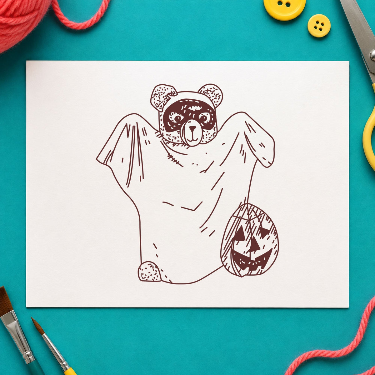 Bear Ghost Art Rubber Stamp in use 9