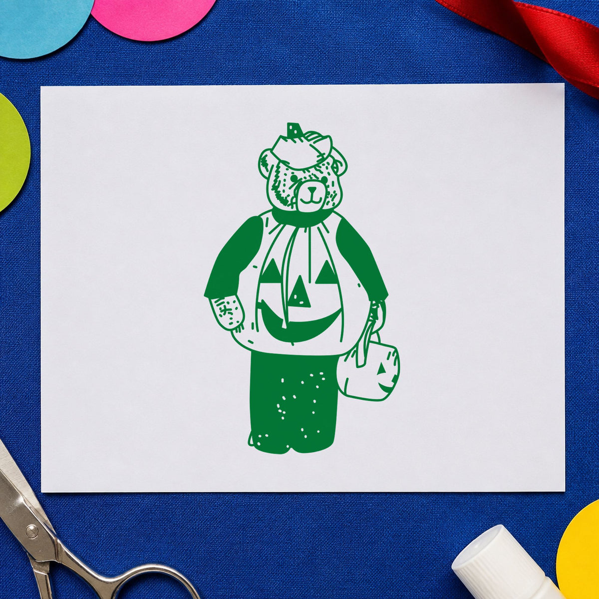 Bear in Pumpkin Costume Art Rubber Stamp in use 5