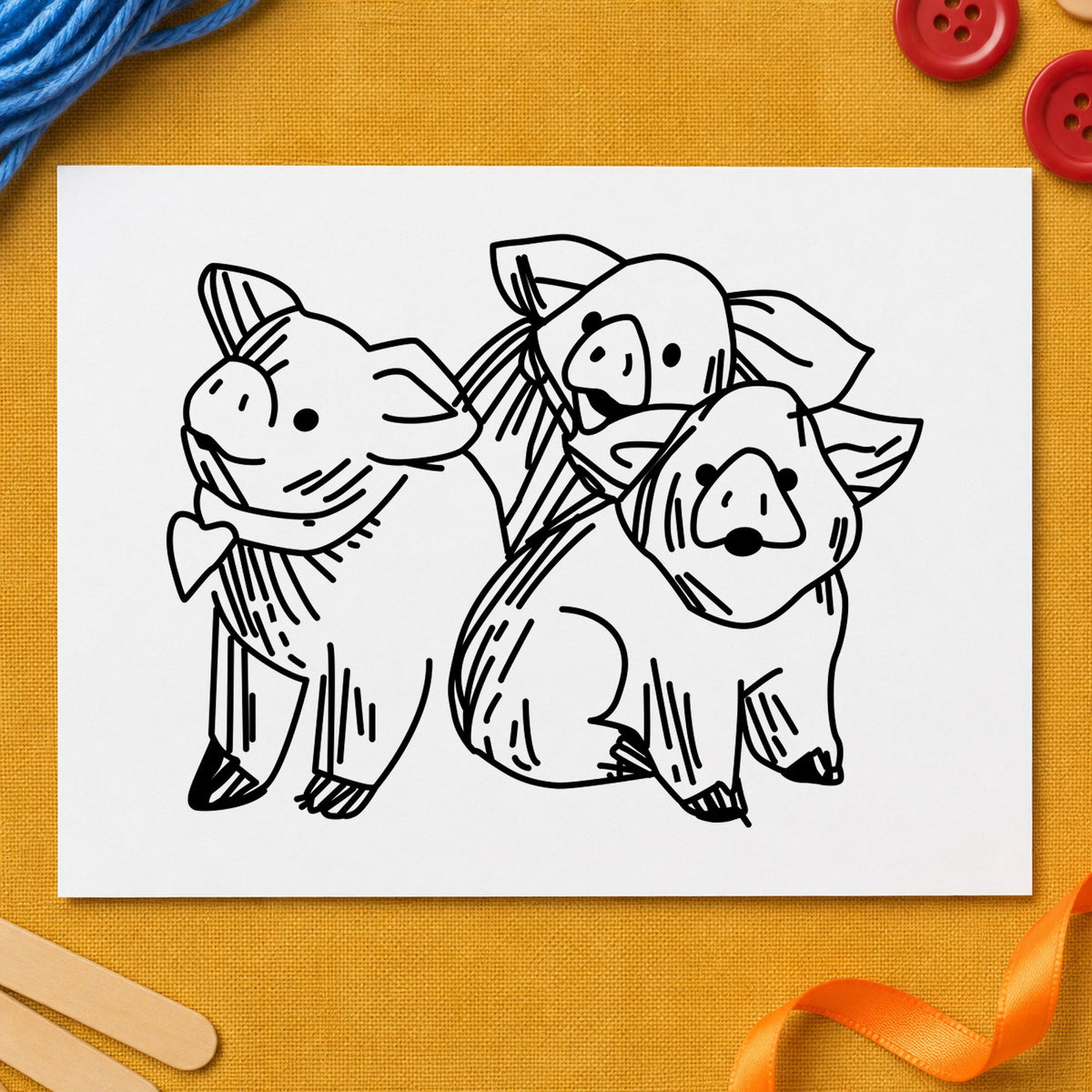 3 Pigs Rubber Stamp in use 1