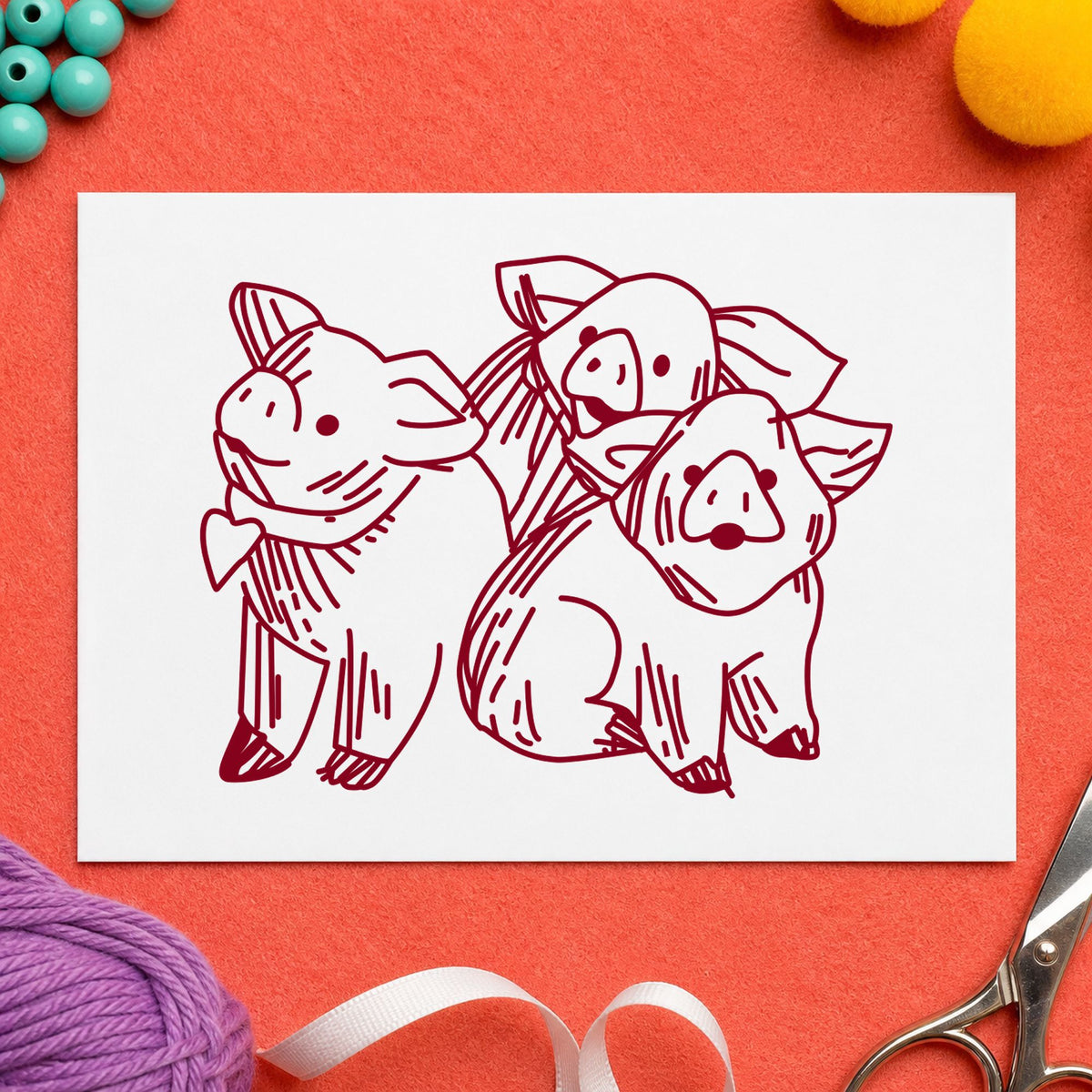3 Pigs Rubber Stamp in use 10