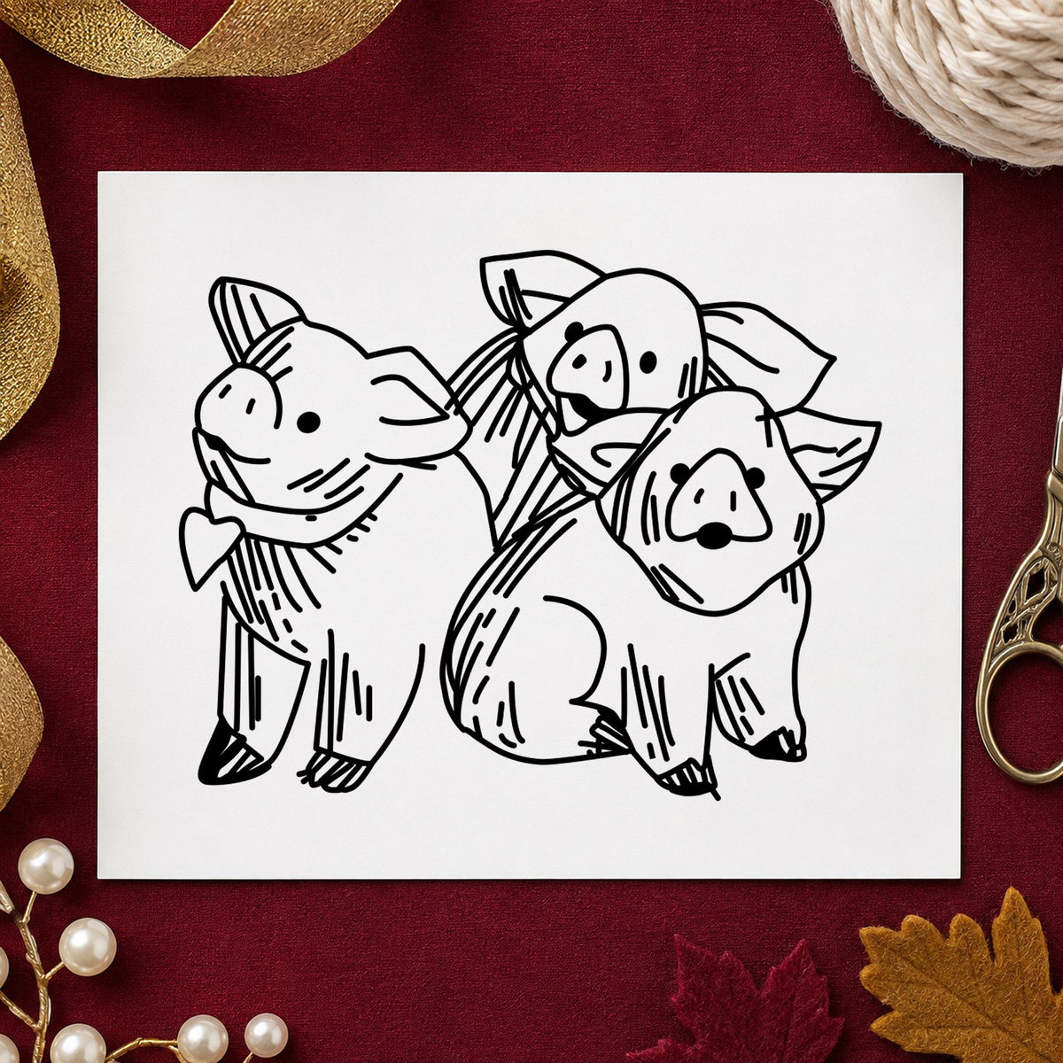 3 Pigs Rubber Stamp in use 2