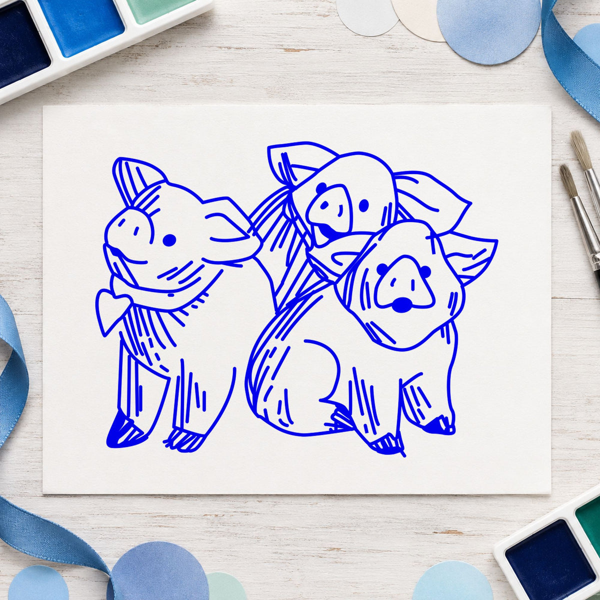 3 Pigs Rubber Stamp in use 3