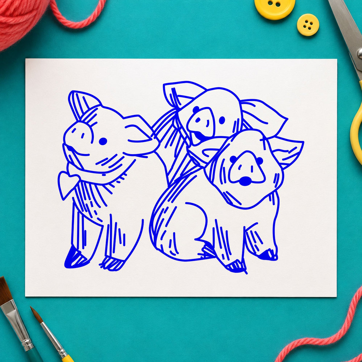 3 Pigs Rubber Stamp in use 4