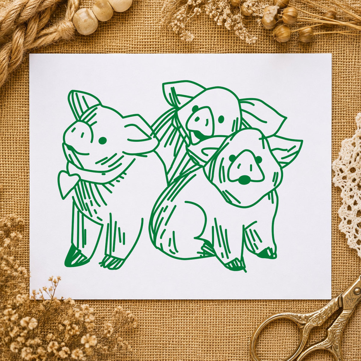3 Pigs Rubber Stamp in use 5