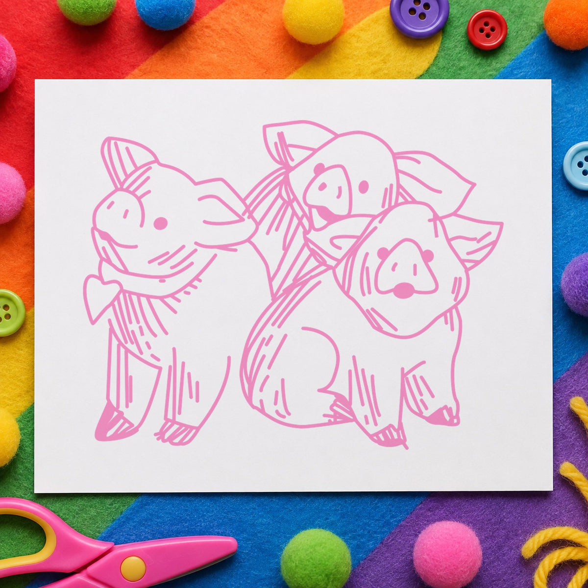 3 Pigs Rubber Stamp in use 6