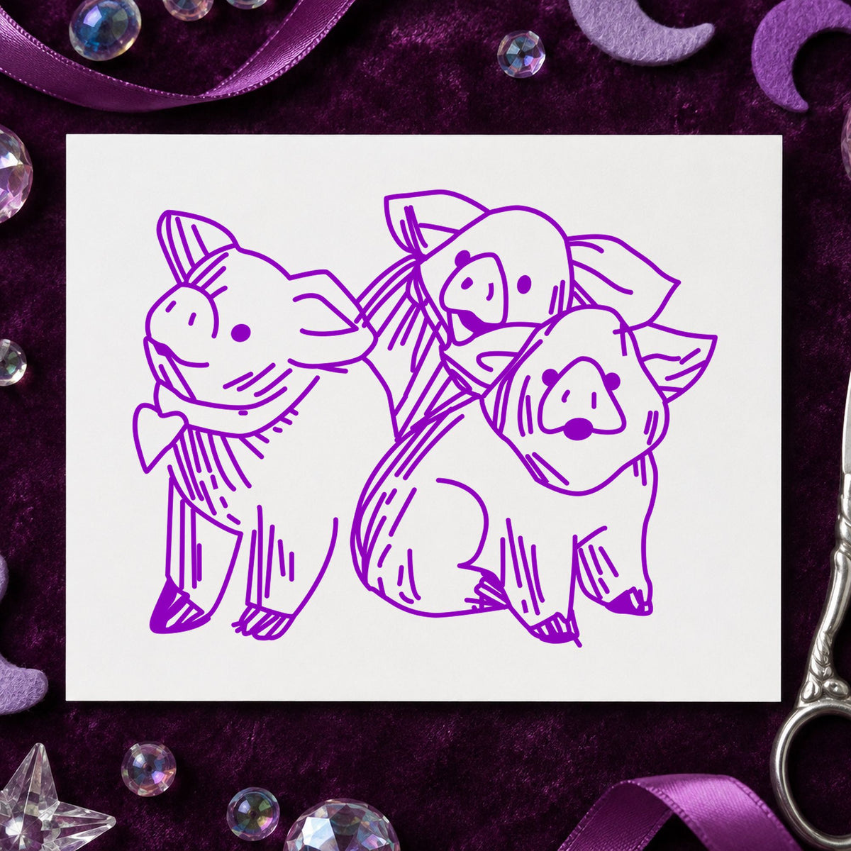 3 Pigs Rubber Stamp in use 7