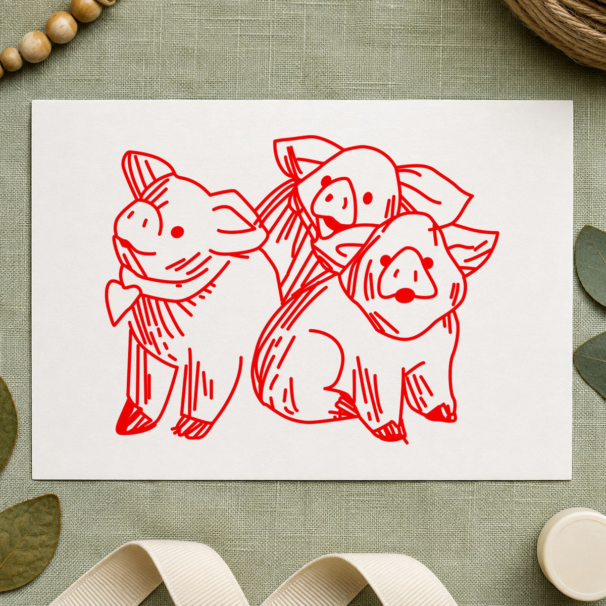 3 Pigs Rubber Stamp in use 8