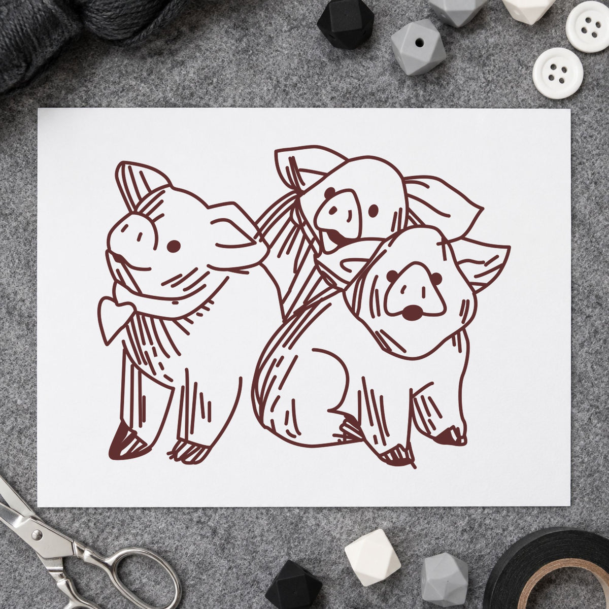 3 Pigs Rubber Stamp in use 9