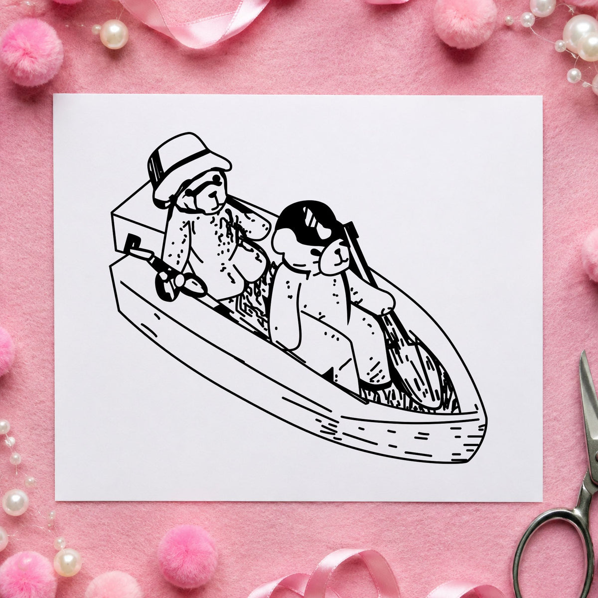 Bears in Boat Art Rubber Stamp in use 1
