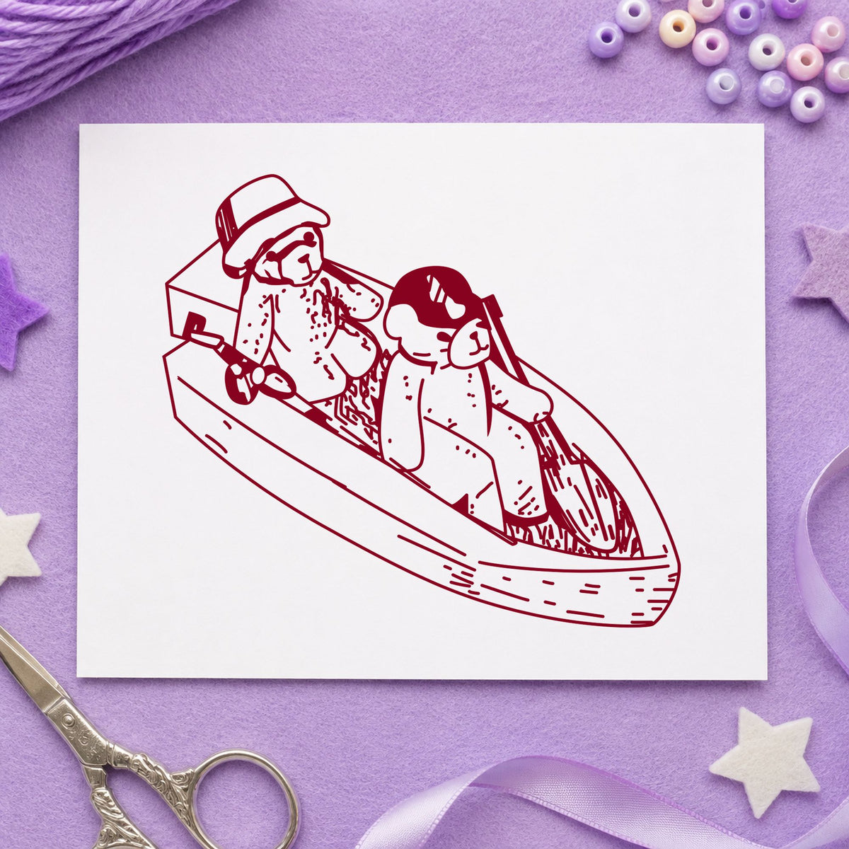 Bears in Boat Art Rubber Stamp in use 10