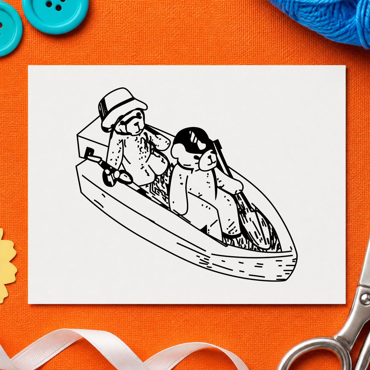 Bears in Boat Art Rubber Stamp in use 2