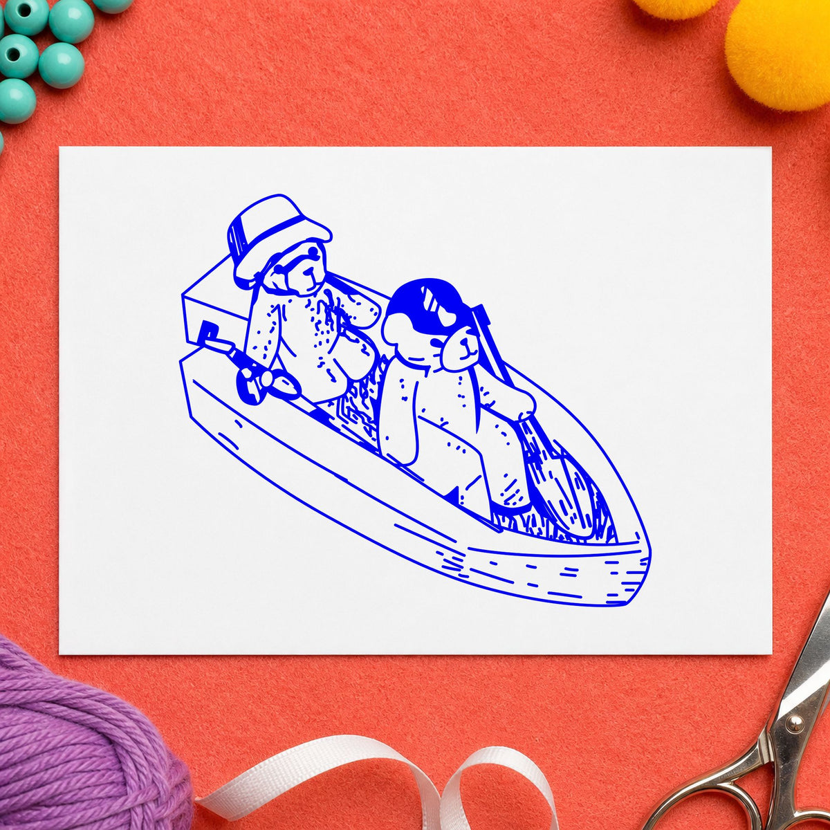 Bears in Boat Art Rubber Stamp in use 3