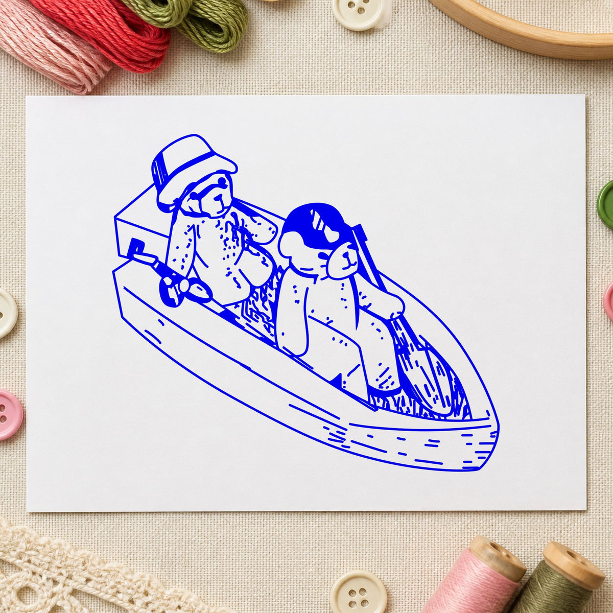 Bears in Boat Art Rubber Stamp in use 4