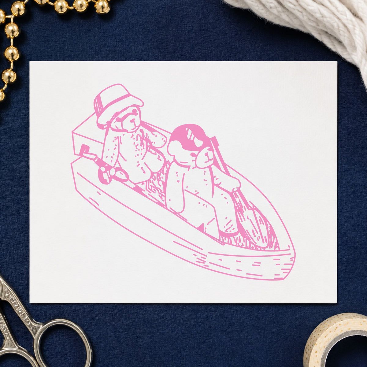 Bears in Boat Art Rubber Stamp in use 6