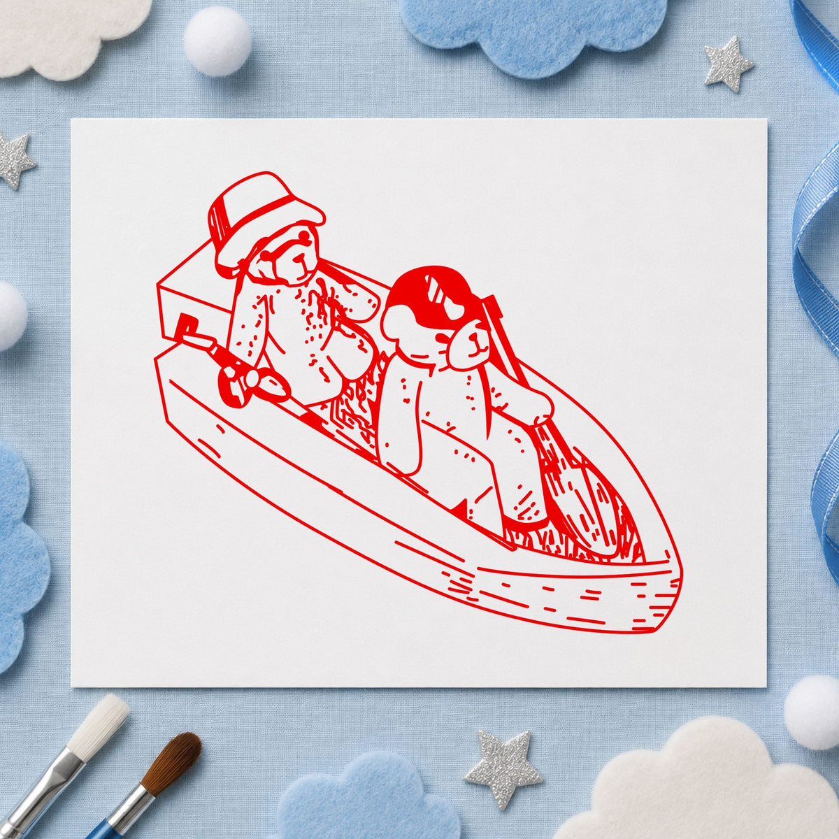 Bears in Boat Art Rubber Stamp in use 8