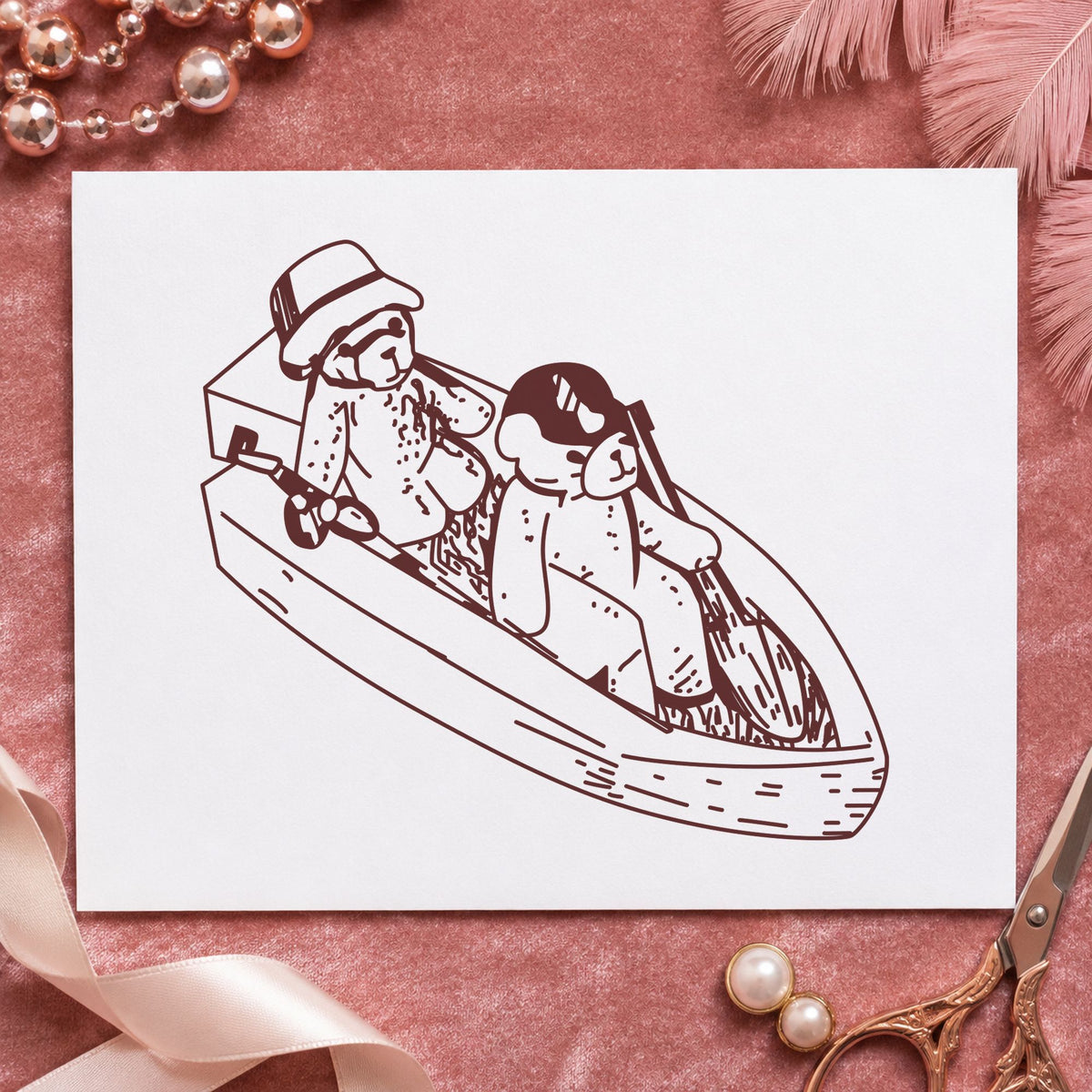 Bears in Boat Art Rubber Stamp in use 9